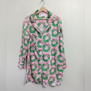 Jayes Studio Christmas Wreath Pink Stripe Cotton Flannel Nightgown